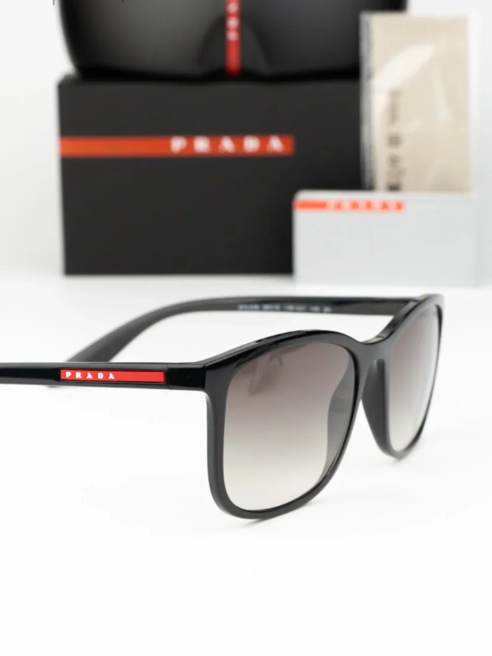 Prada Linea Rossa Women Sunglasses Black Grey Gradient Square PSA08S 1AB0A7 NEW